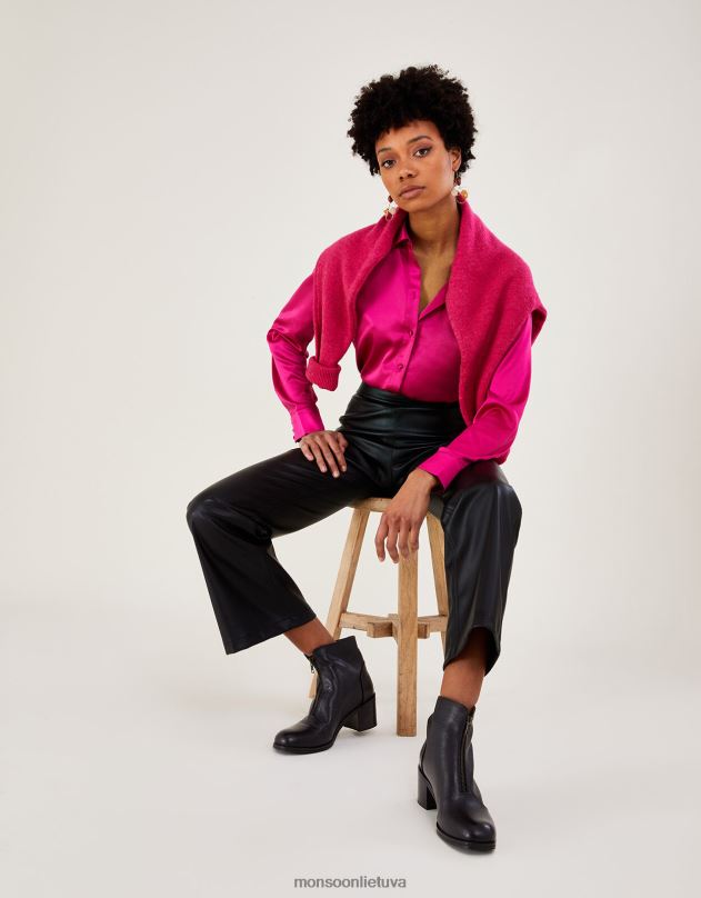 Monsoon stambūs odiniai priekiniai batai su užtrauktuku moterys juodas avalynė DPXBJ1510