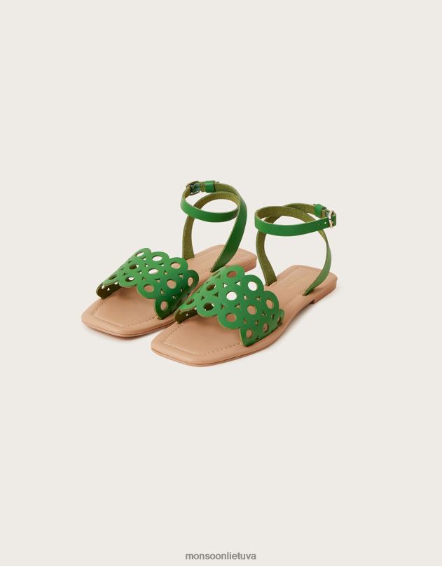 Monsoon kirpti odiniai sandalai moterys žalias avalynė DPXBJ1534
