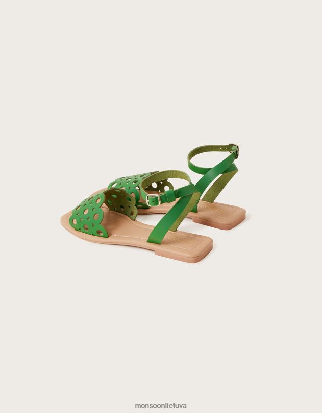Monsoon kirpti odiniai sandalai moterys žalias avalynė DPXBJ1534