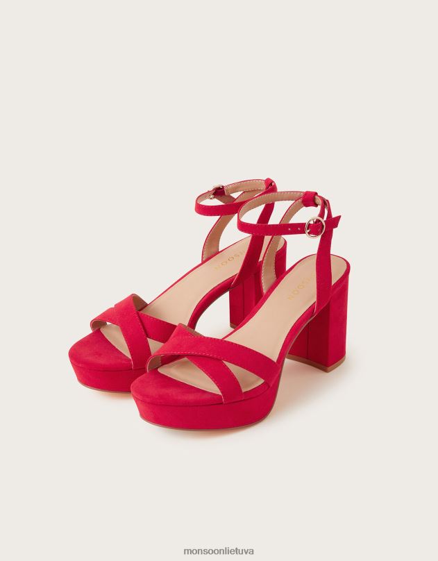 Monsoon suedette platforminės basutės su kulnais moterys raudona avalynė DPXBJ1480