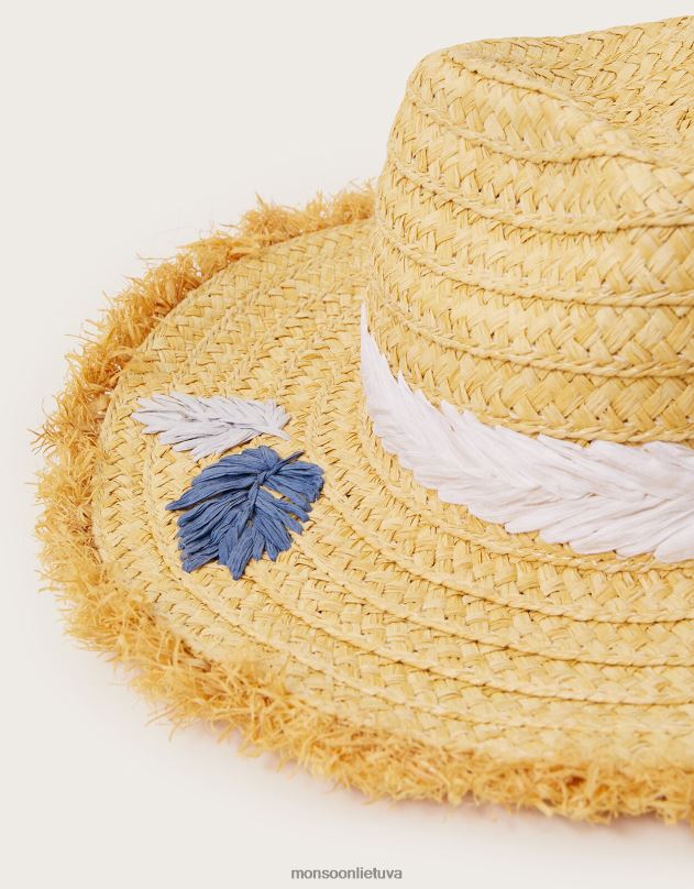 Monsoon siuvinėta kutais puošta rafijos kepurė moterys stilingas priedas DPXBJ1244