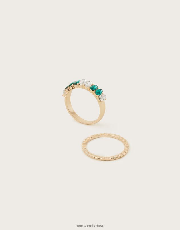 Monsoon dviejų brangakmenių žiedų rinkinys moterys auksas priedas DPXBJ1378