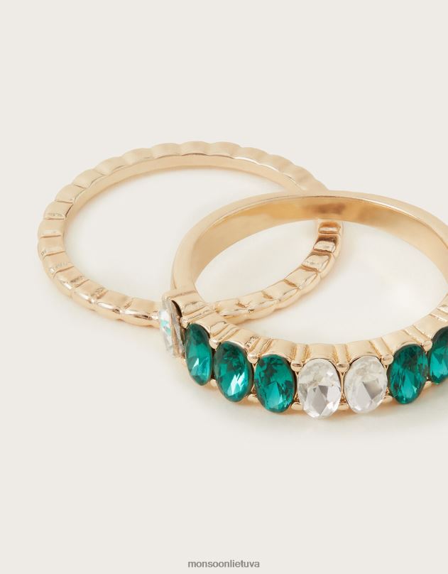 Monsoon dviejų brangakmenių žiedų rinkinys moterys auksas priedas DPXBJ1378