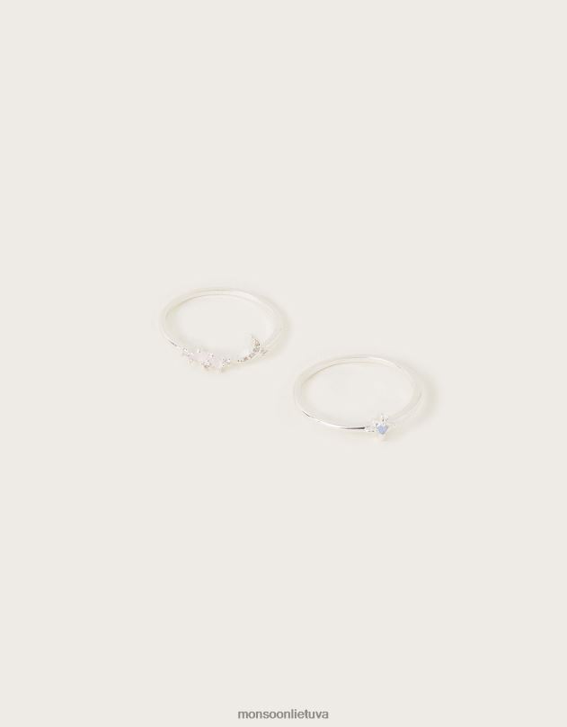 Monsoon palinkėjimų žiedų rinkinys iš dviejų moterys sidabras priedas DPXBJ1455