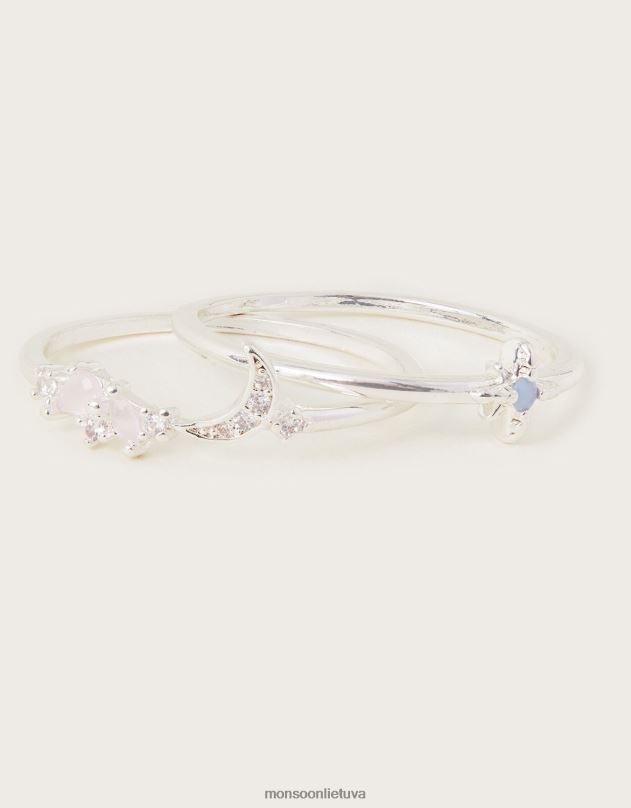 Monsoon palinkėjimų žiedų rinkinys iš dviejų moterys sidabras priedas DPXBJ1455