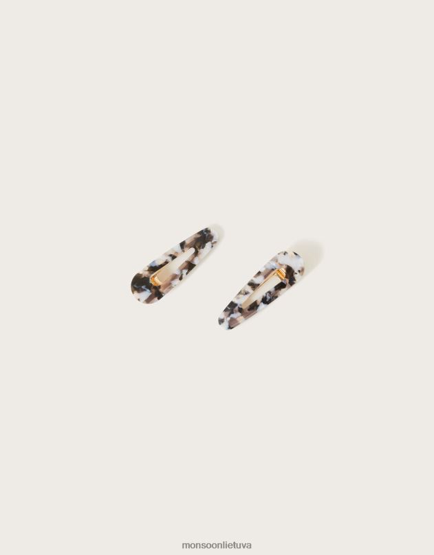 Monsoon raštuotų dervos plaukų segtukų rinkinys iš dviejų moterys juodas priedas DPXBJ1348