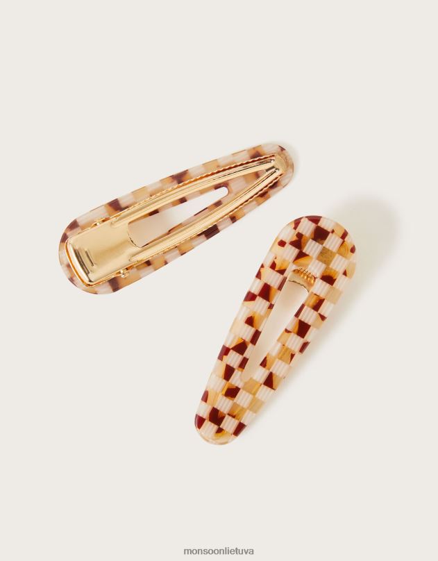 Monsoon raštuotų dervos plaukų segtukų rinkinys iš dviejų moterys rudas priedas DPXBJ1360