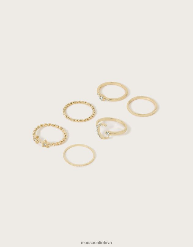 Monsoon sparkle moon stacking žiedai 6 pak moterys auksas priedas DPXBJ1308