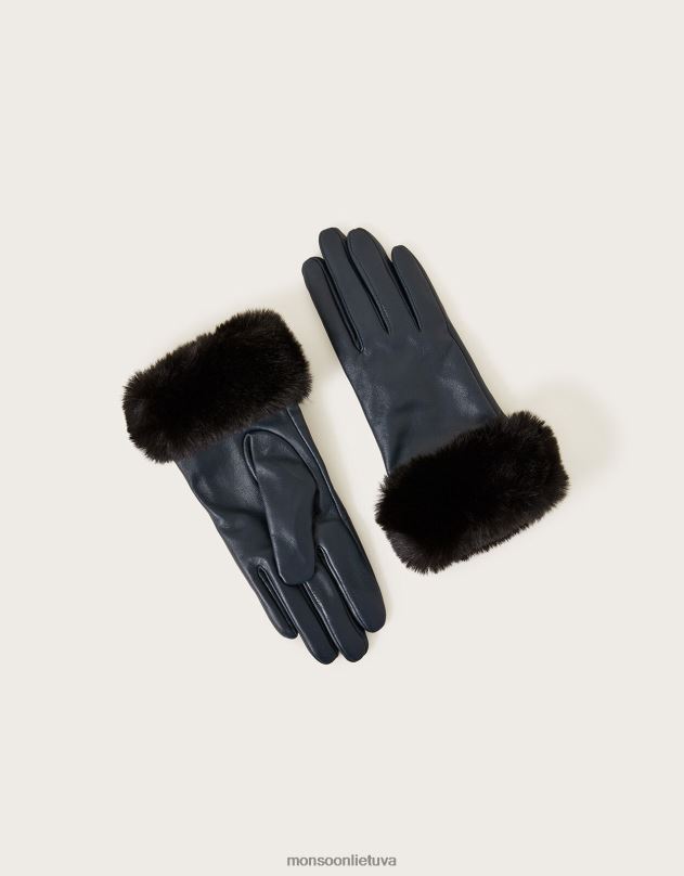 Monsoon kailio apdailos odines pirštines moterys žalsvai mėlyna priedas DPXBJ461