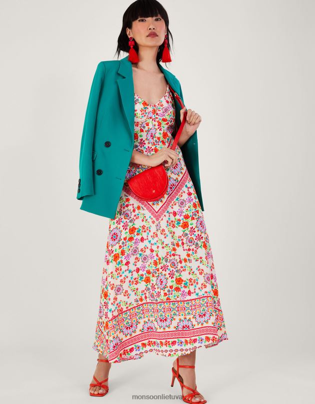 Monsoon Džuljeta gėlėta maksi suknelė iš tvarios viskozės moterys dramblio kaulo apranga DPXBJ271