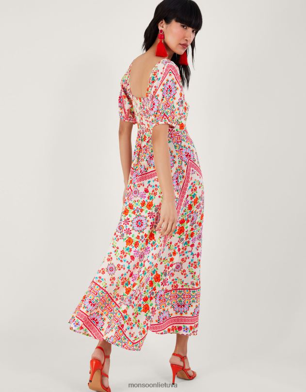 Monsoon Džuljeta gėlėta maksi suknelė iš tvarios viskozės moterys dramblio kaulo apranga DPXBJ271