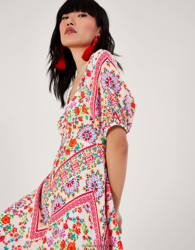 Monsoon Džuljeta gėlėta maksi suknelė iš tvarios viskozės moterys dramblio kaulo apranga DPXBJ271