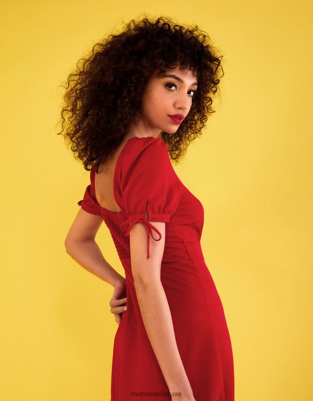 Monsoon Midi suknelė su sagute moterys raudona apranga DPXBJ1111