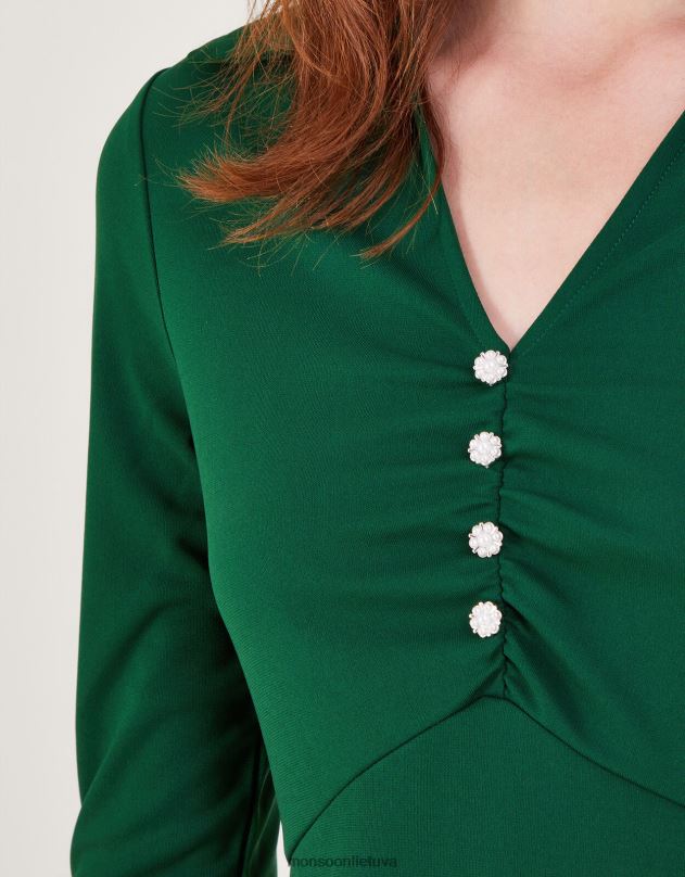 Monsoon džersio suknelė su apykakle moterys žalias apranga DPXBJ13