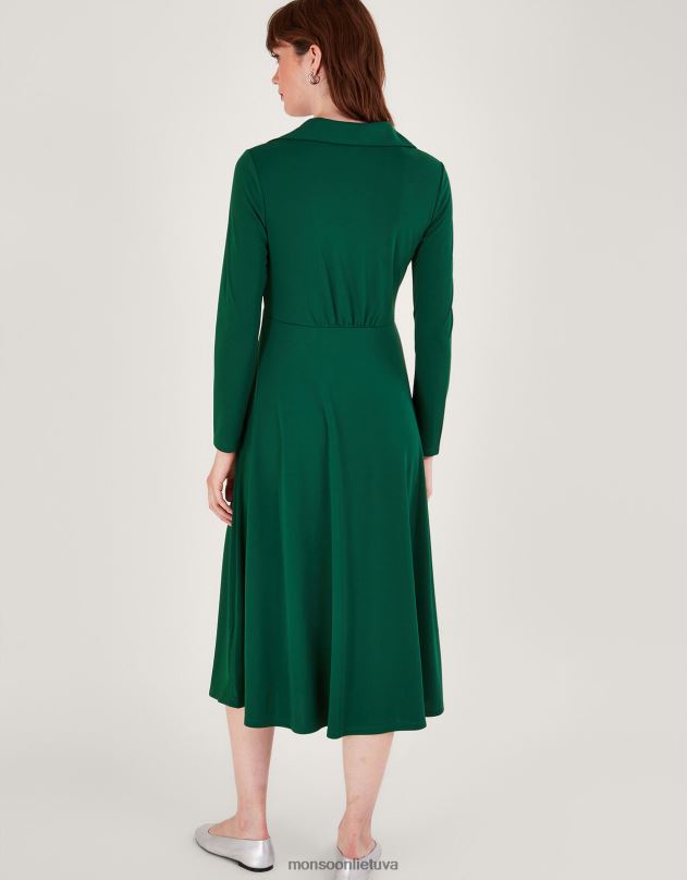 Monsoon džersio suknelė su apykakle moterys žalias apranga DPXBJ13