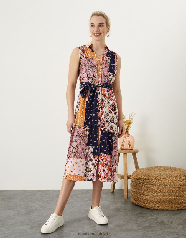 Monsoon lopinio spausdinimo mygtukas per suknelę moterys keli apranga DPXBJ1031