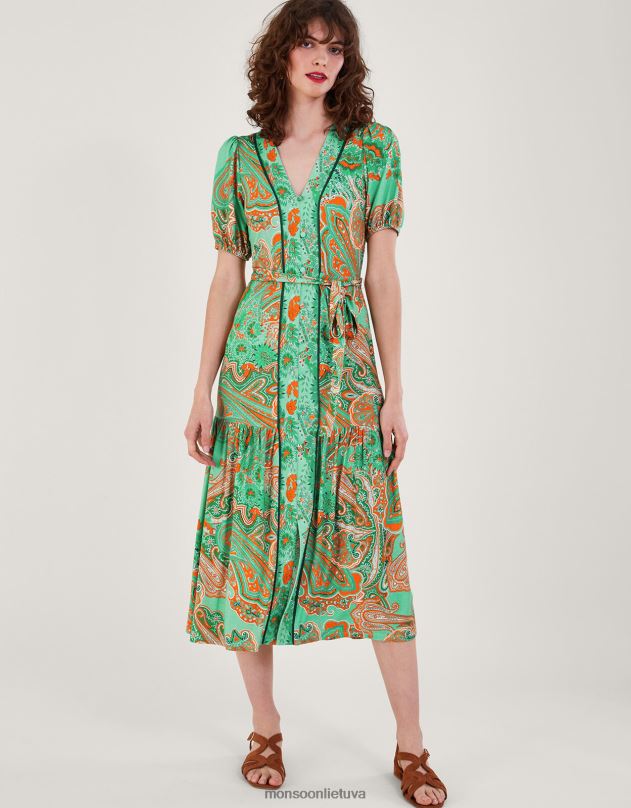 Monsoon skye skara marginta suknelė moterys žalias apranga DPXBJ178