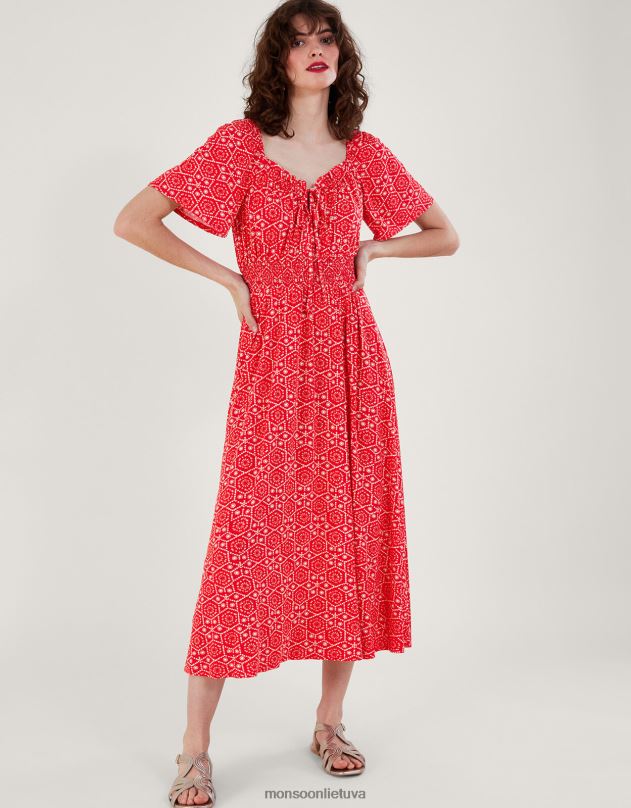 Monsoon spalvinga geometrinio rašto suknelė moterys raudona apranga DPXBJ165