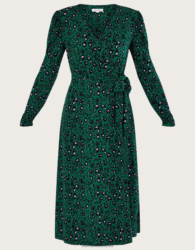 Monsoon spausdinta įvyniojama suknelė moterys žalias apranga DPXBJ121