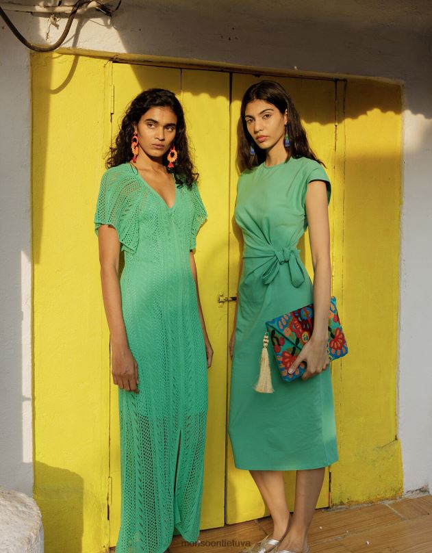 Monsoon Angelo rankovėmis pointelle dygsnio suknelė iš tvarios medvilnės moterys žalias apranga DPXBJ662