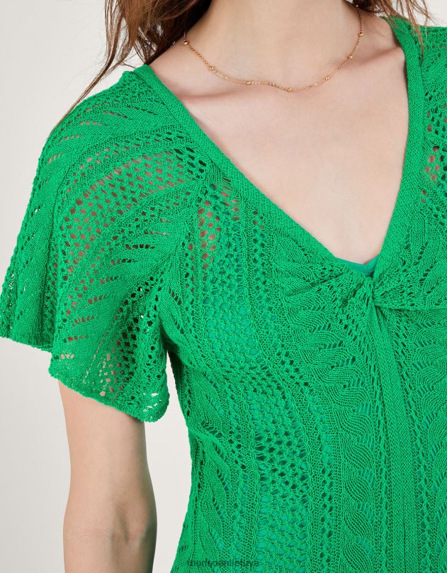 Monsoon Angelo rankovėmis pointelle dygsnio suknelė iš tvarios medvilnės moterys žalias apranga DPXBJ662