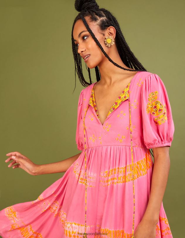 Monsoon Bandhani dye print kontrastingo pamušalo suknelė iš lenzing ecovero moterys apelsinas (koralas) apranga DPXBJ315