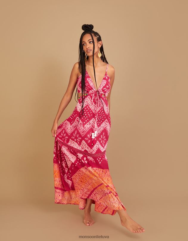 Monsoon Bandhani dye print maxi suknelė iš lenzing ecovero moterys rožinis apranga DPXBJ318