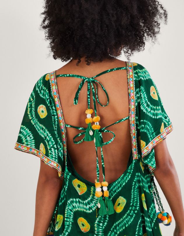 Monsoon Bandhani kaklaraištis dažų suknelė su lenzing ecovero moterys žalias apranga DPXBJ289