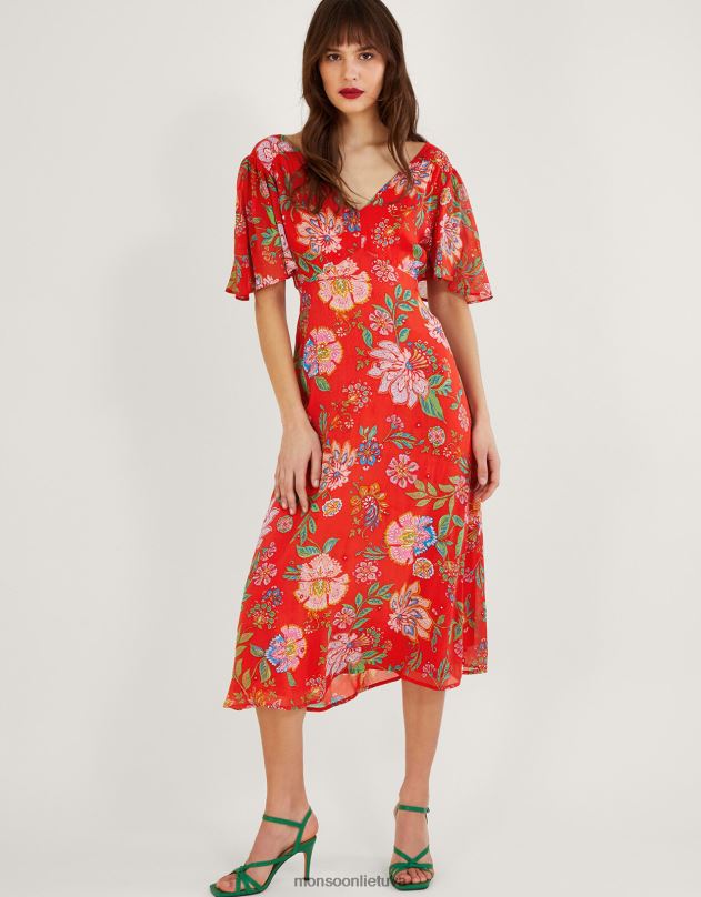 Monsoon Fia veidrodinė suknelė iš tvarios viskozės moterys oranžinė apranga DPXBJ836