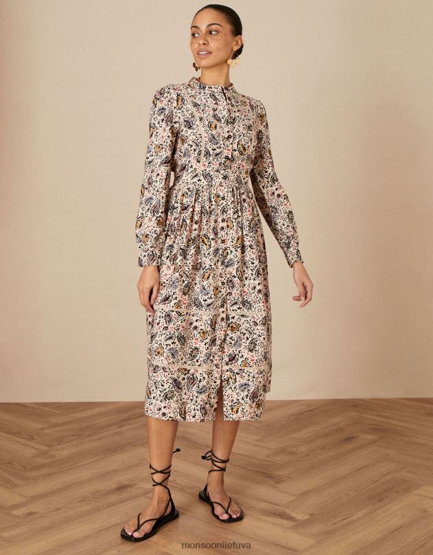 Monsoon Paisley rašto nėrinių puošta suknelė moterys dramblio kaulo apranga DPXBJ1114