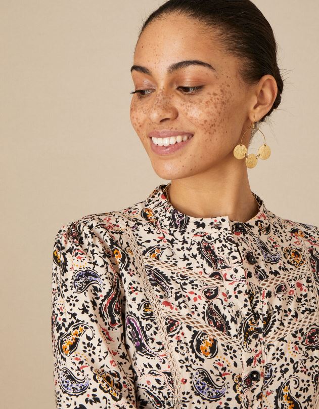 Monsoon Paisley rašto nėrinių puošta suknelė moterys dramblio kaulo apranga DPXBJ1114