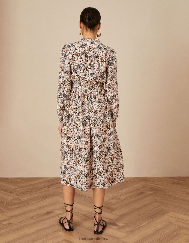 Monsoon Paisley rašto nėrinių puošta suknelė moterys dramblio kaulo apranga DPXBJ1114