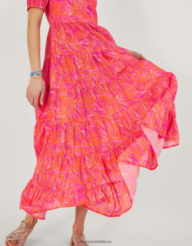 Monsoon Pakopinė lapų rašto maksi suknelė moterys oranžinė apranga DPXBJ248