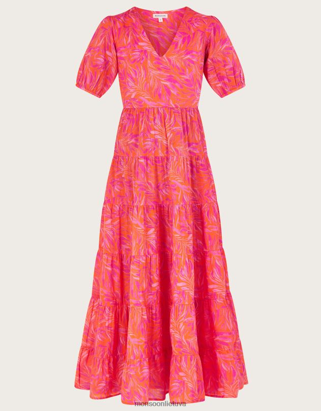 Monsoon Pakopinė lapų rašto maksi suknelė moterys oranžinė apranga DPXBJ248