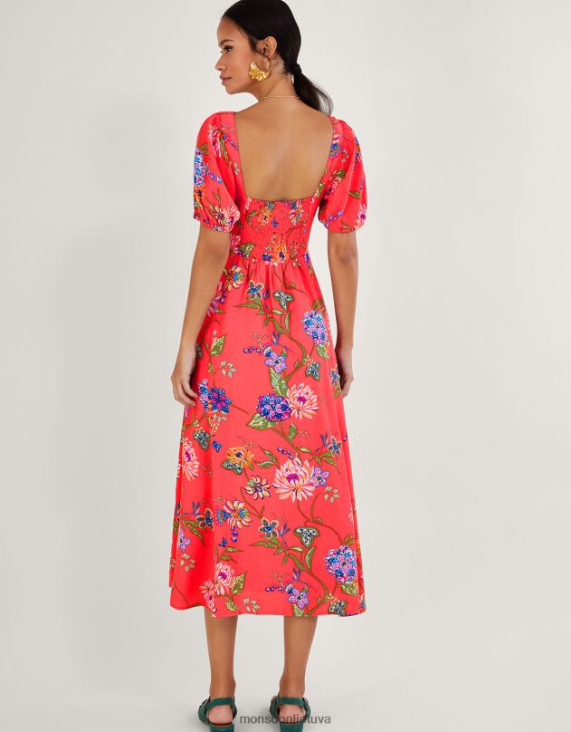 Monsoon Regina gėlių rašto arbatos suknelė su tvaria viskoze moterys apelsinas (koralas) apranga DPXBJ377