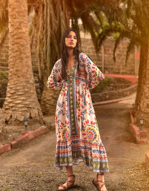 Monsoon Suknelė su geometriniu raštu su gėlėmis moterys dramblio kaulo apranga DPXBJ57