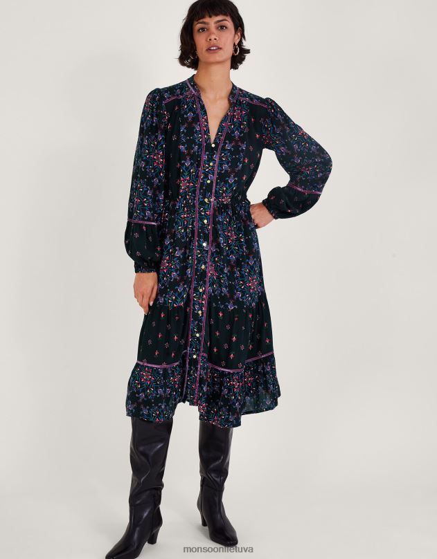 Monsoon aksomo apdailos suknelė moterys juodas apranga DPXBJ1