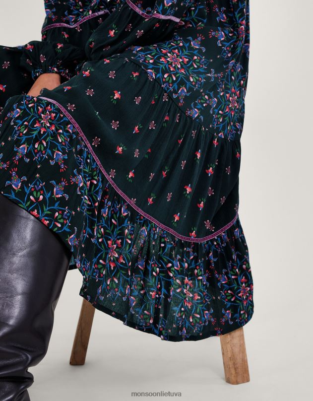 Monsoon aksomo apdailos suknelė moterys juodas apranga DPXBJ1