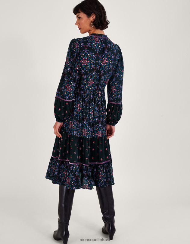 Monsoon aksomo apdailos suknelė moterys juodas apranga DPXBJ1