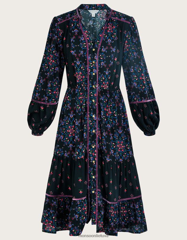 Monsoon aksomo apdailos suknelė moterys juodas apranga DPXBJ1