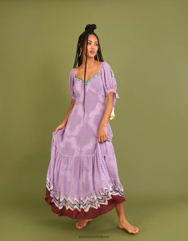 Monsoon chevron apdaila maxi suknelė moterys violetinė (alyvinė) apranga DPXBJ275