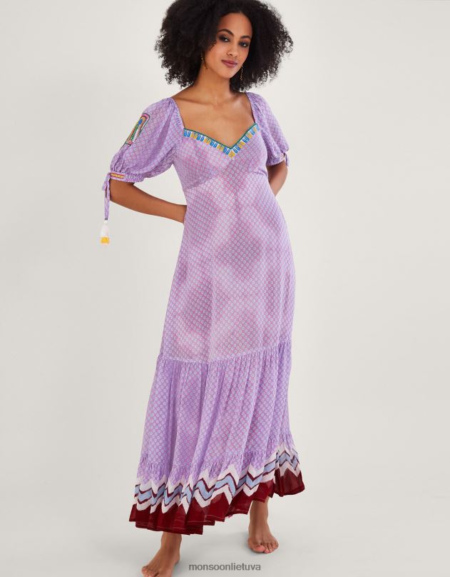Monsoon chevron apdaila maxi suknelė moterys violetinė (alyvinė) apranga DPXBJ275