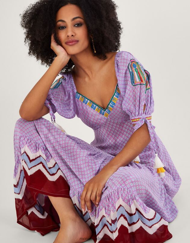 Monsoon chevron apdaila maxi suknelė moterys violetinė (alyvinė) apranga DPXBJ275