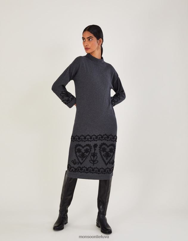 Monsoon cornelli ilga suknelė iš tvarios medvilnės moterys pilka apranga DPXBJ385