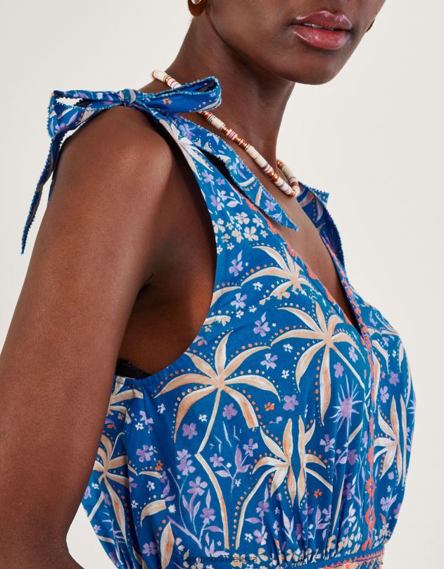 Monsoon delnų rašto midi suknelė moterys mėlyna apranga DPXBJ851