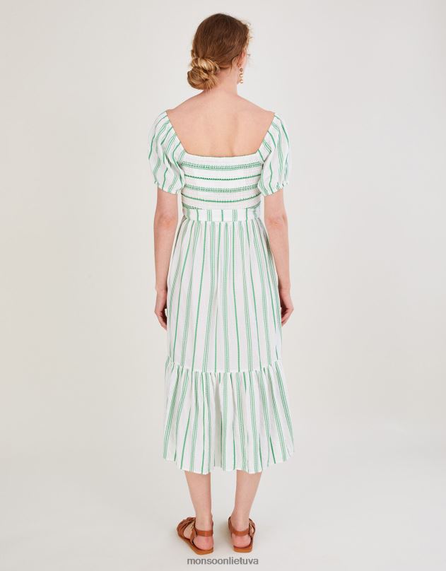 Monsoon dryžuota žakardo juosta daugiapakopė suknelė su lenzing ecovero moterys žalias apranga DPXBJ812