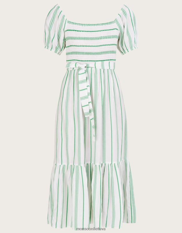 Monsoon dryžuota žakardo juosta daugiapakopė suknelė su lenzing ecovero moterys žalias apranga DPXBJ812