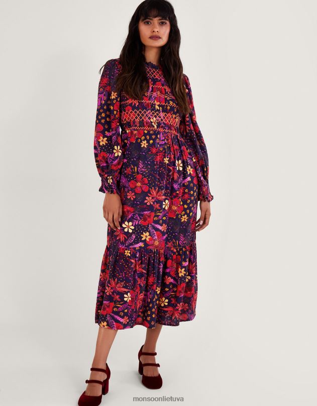 Monsoon gėlėta trikotažas suknelė moterys mėlyna (navy) apranga DPXBJ80