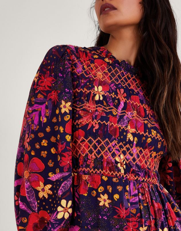 Monsoon gėlėta trikotažas suknelė moterys mėlyna (navy) apranga DPXBJ80