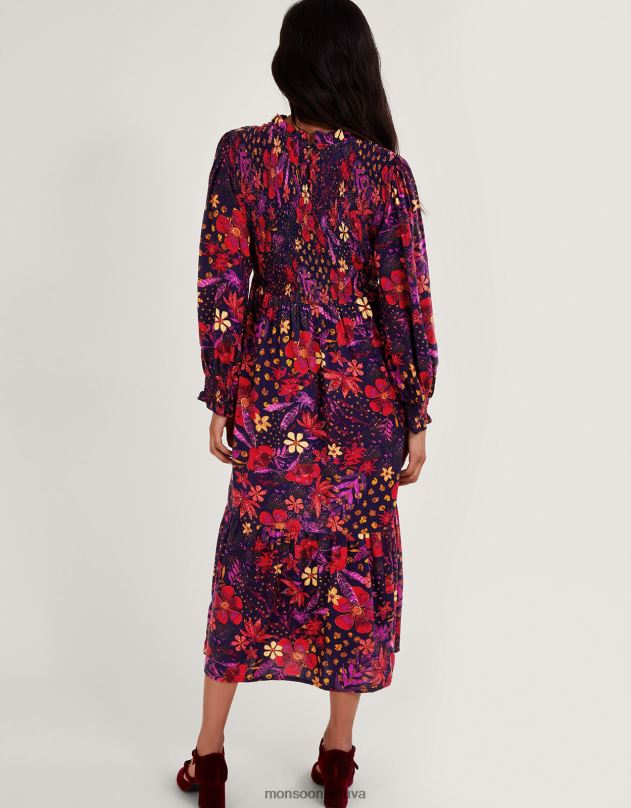 Monsoon gėlėta trikotažas suknelė moterys mėlyna (navy) apranga DPXBJ80